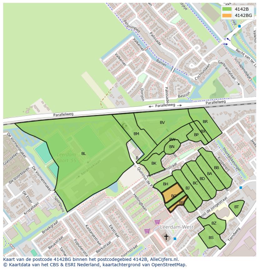 Afbeelding van het postcodegebied 4142 BG op de kaart.