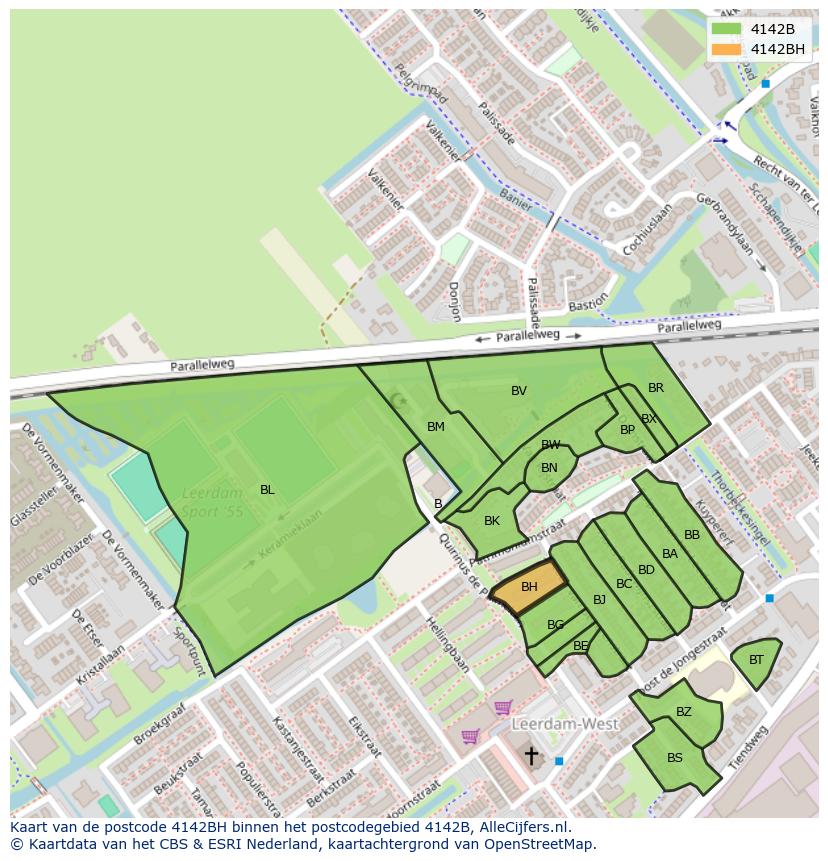 Afbeelding van het postcodegebied 4142 BH op de kaart.