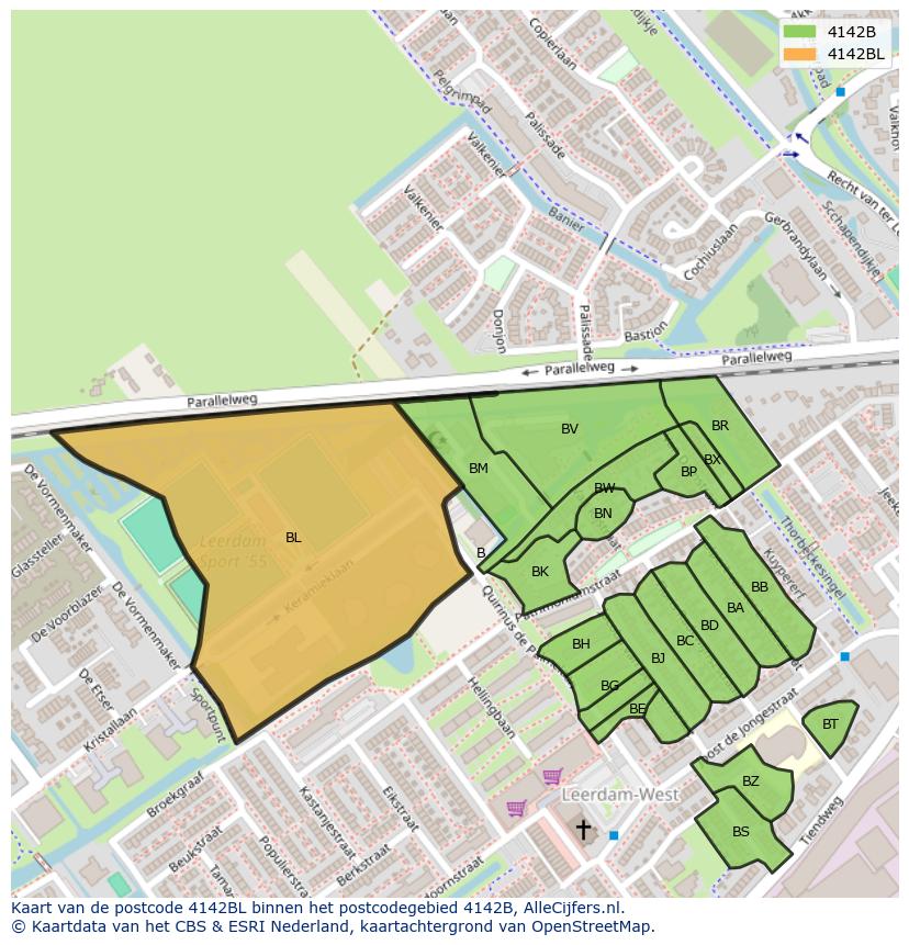 Afbeelding van het postcodegebied 4142 BL op de kaart.