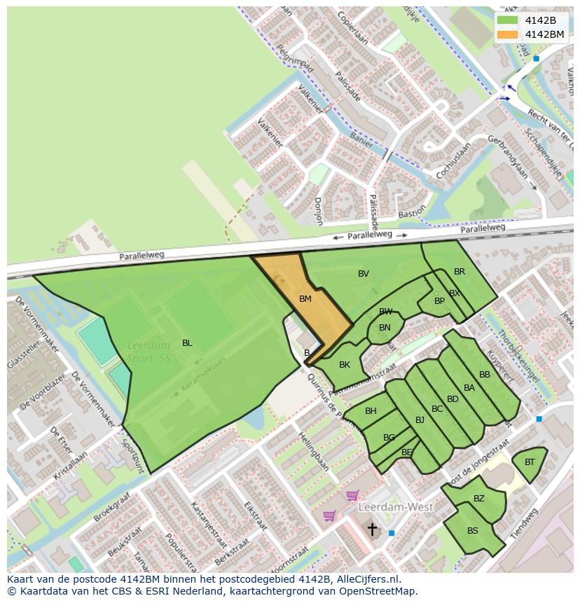Afbeelding van het postcodegebied 4142 BM op de kaart.