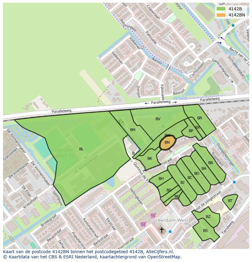 Afbeelding van het postcodegebied 4142 BN op de kaart.