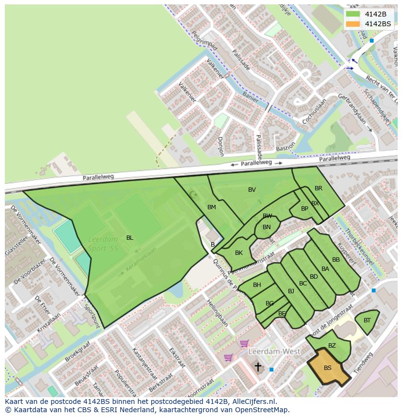 Afbeelding van het postcodegebied 4142 BS op de kaart.