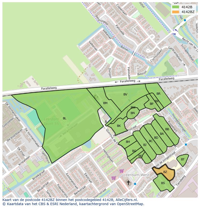 Afbeelding van het postcodegebied 4142 BZ op de kaart.