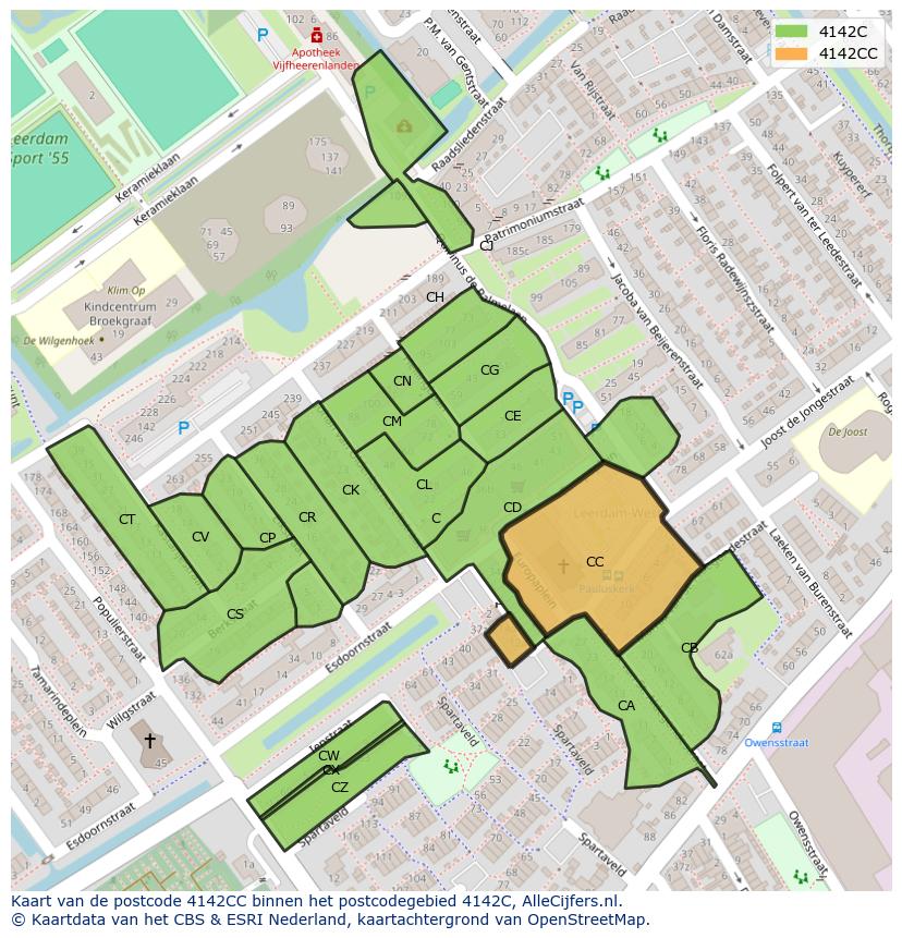 Afbeelding van het postcodegebied 4142 CC op de kaart.
