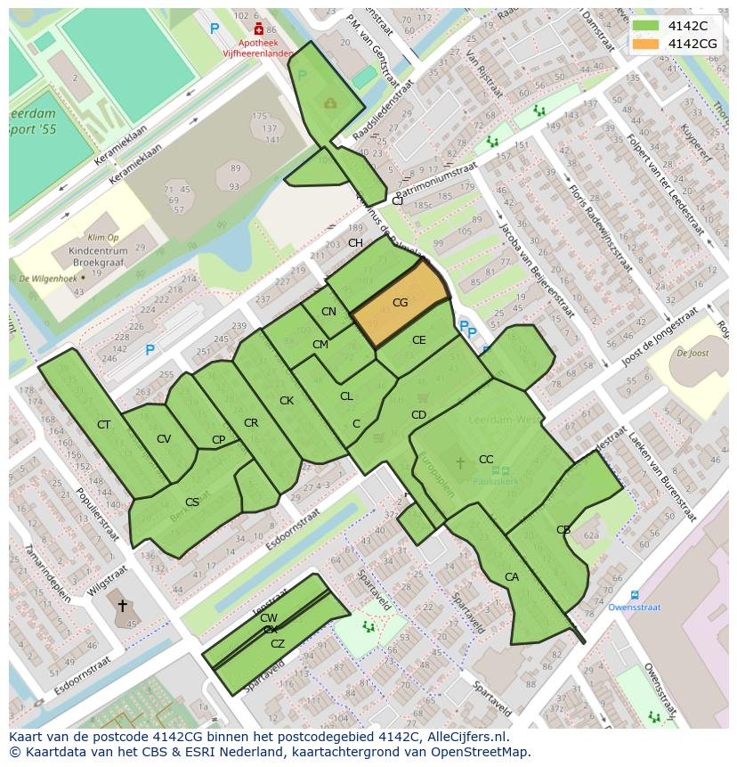 Afbeelding van het postcodegebied 4142 CG op de kaart.