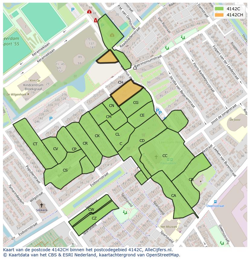 Afbeelding van het postcodegebied 4142 CH op de kaart.
