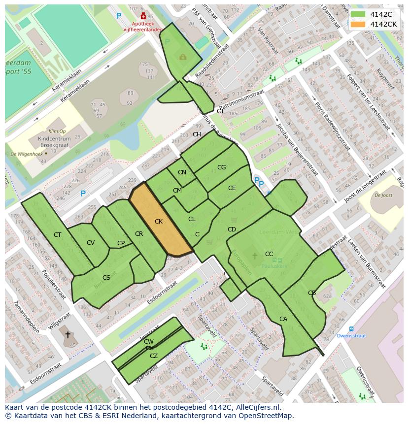 Afbeelding van het postcodegebied 4142 CK op de kaart.