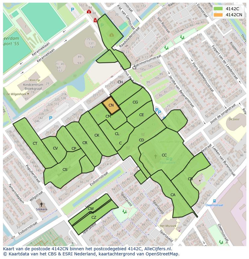 Afbeelding van het postcodegebied 4142 CN op de kaart.