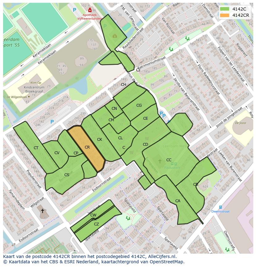 Afbeelding van het postcodegebied 4142 CR op de kaart.