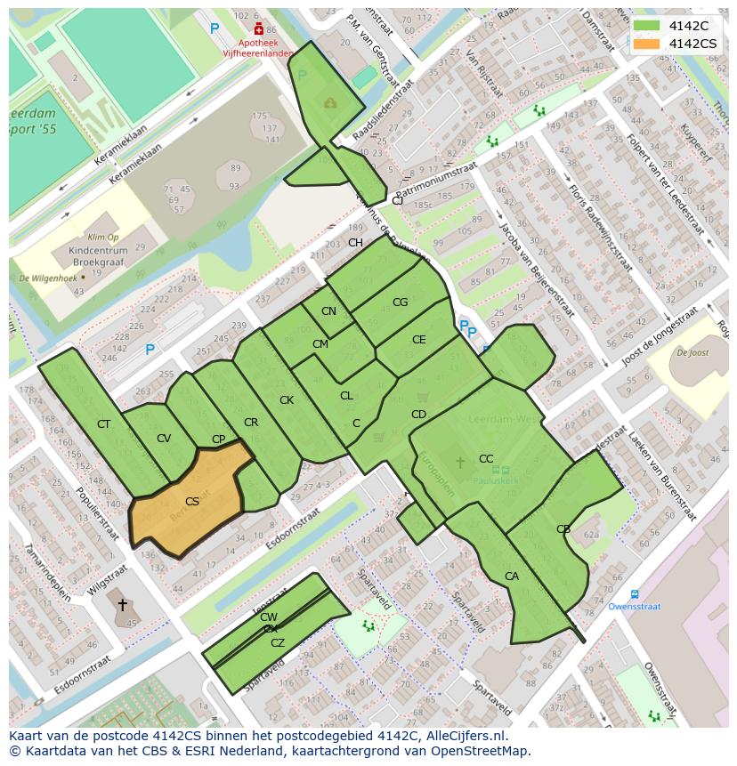 Afbeelding van het postcodegebied 4142 CS op de kaart.