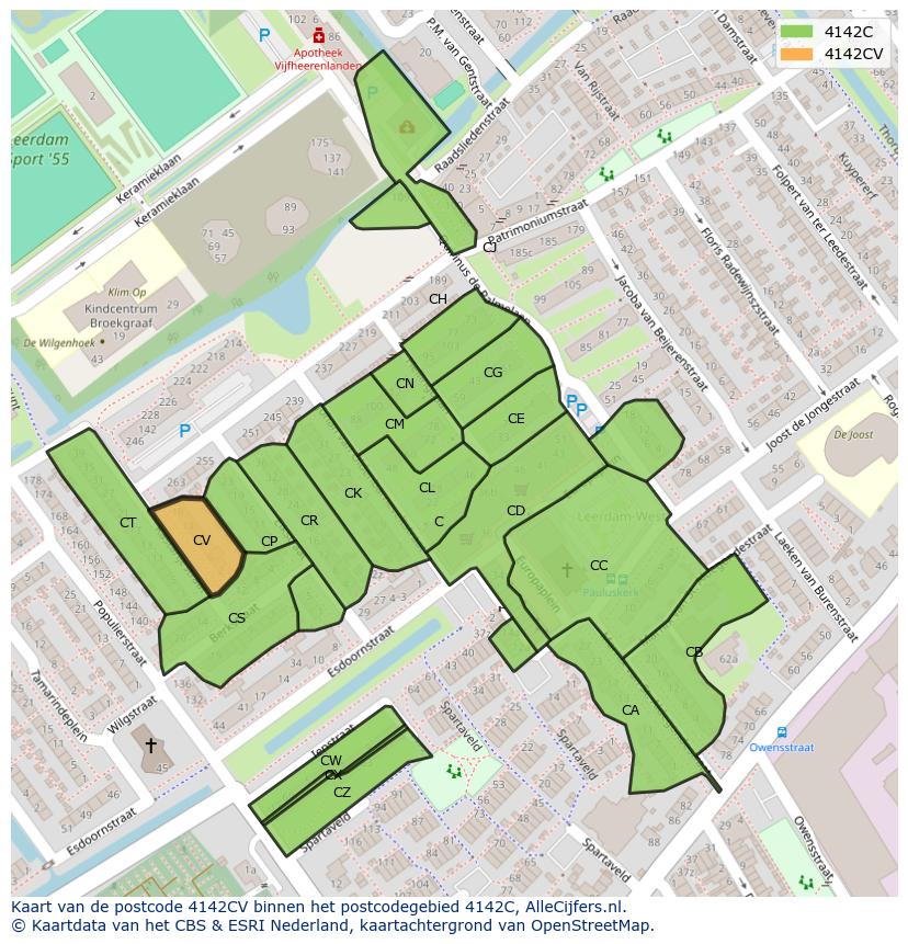 Afbeelding van het postcodegebied 4142 CV op de kaart.