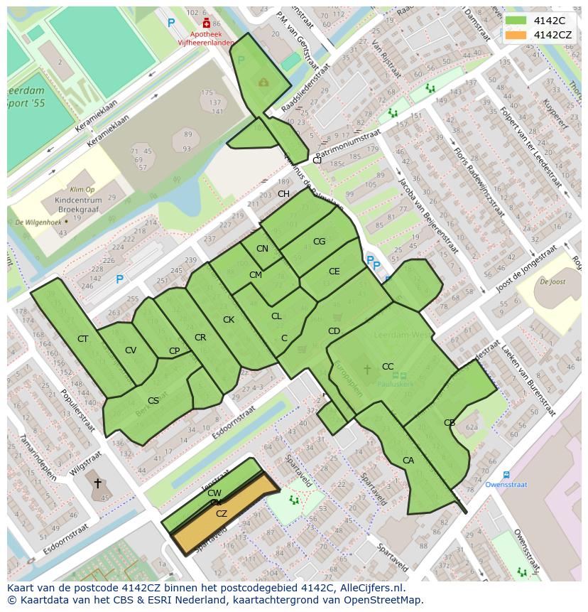 Afbeelding van het postcodegebied 4142 CZ op de kaart.