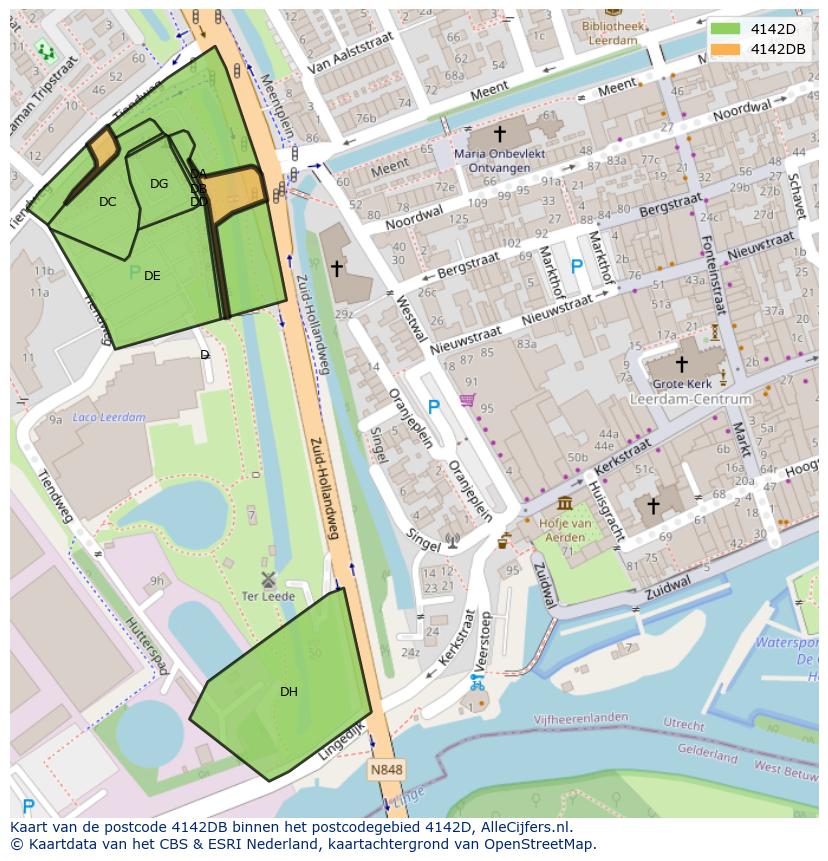 Afbeelding van het postcodegebied 4142 DB op de kaart.
