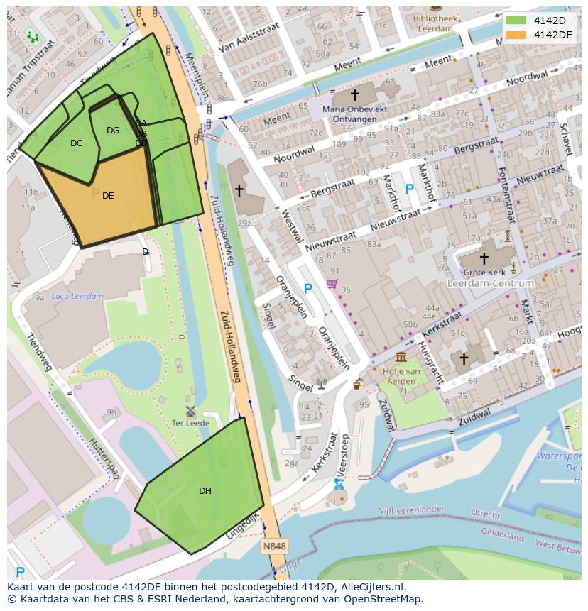 Afbeelding van het postcodegebied 4142 DE op de kaart.