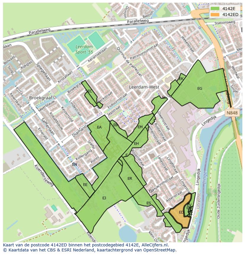 Afbeelding van het postcodegebied 4142 ED op de kaart.