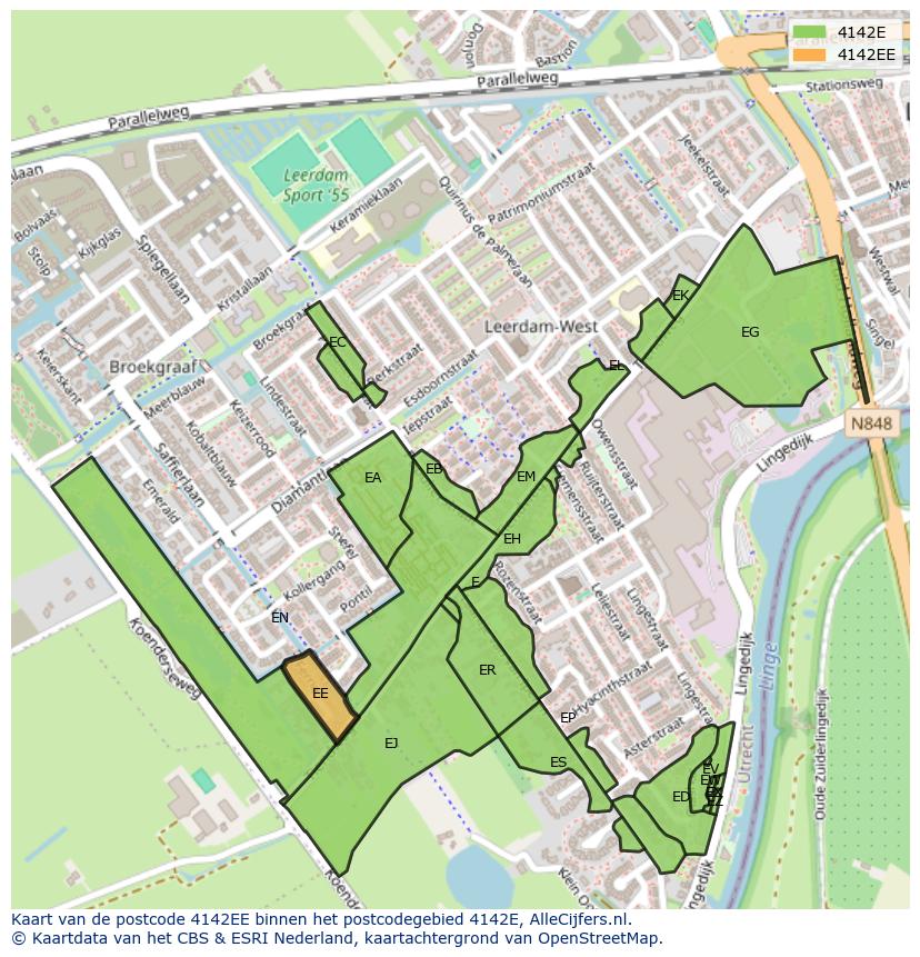Afbeelding van het postcodegebied 4142 EE op de kaart.