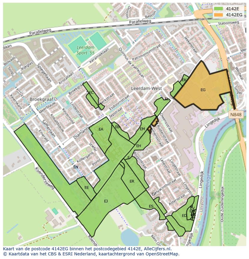 Afbeelding van het postcodegebied 4142 EG op de kaart.