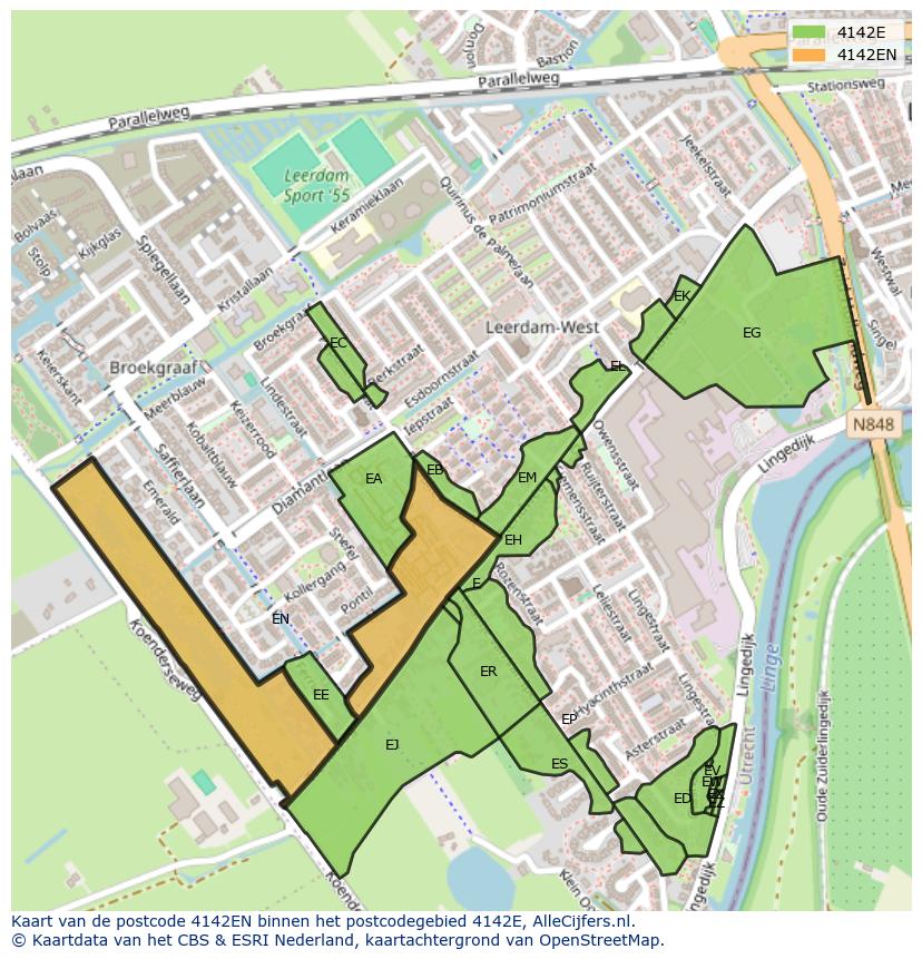 Afbeelding van het postcodegebied 4142 EN op de kaart.