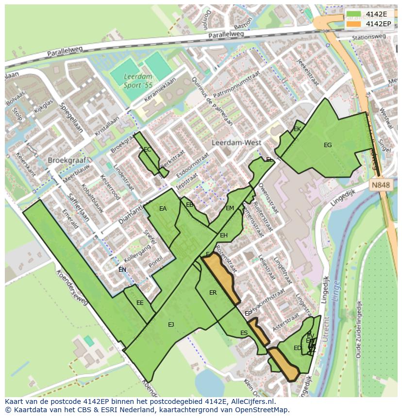 Afbeelding van het postcodegebied 4142 EP op de kaart.