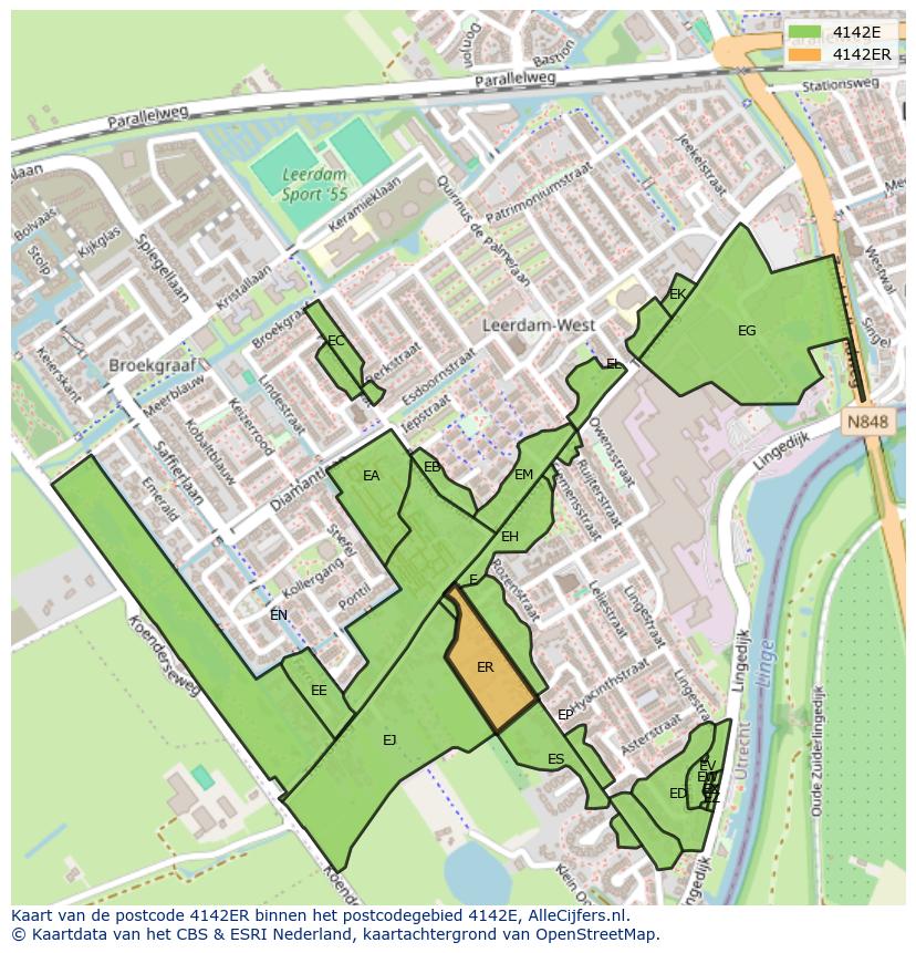 Afbeelding van het postcodegebied 4142 ER op de kaart.
