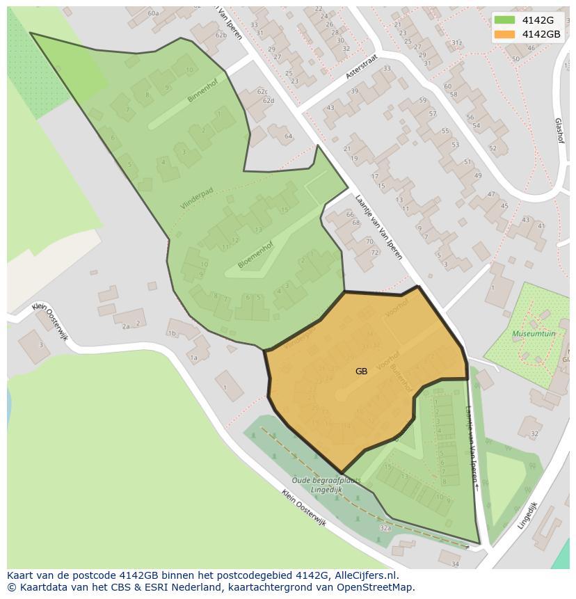 Afbeelding van het postcodegebied 4142 GB op de kaart.