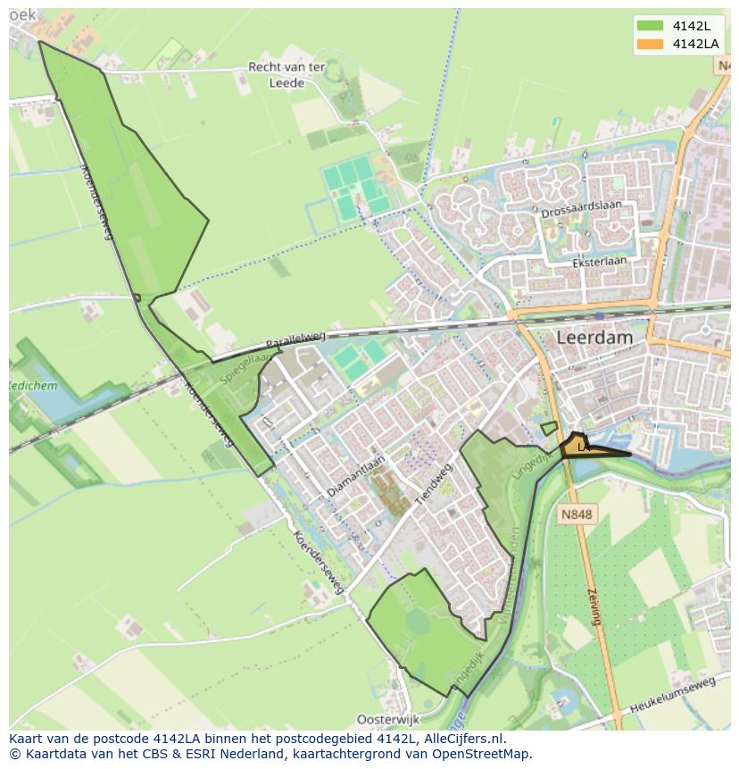 Afbeelding van het postcodegebied 4142 LA op de kaart.