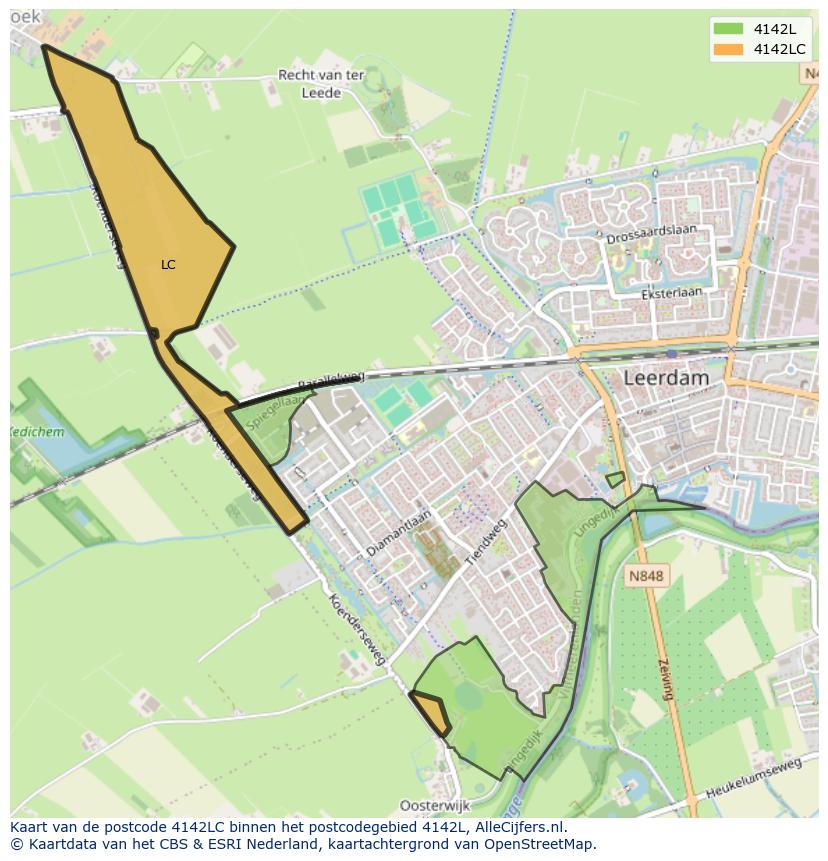 Afbeelding van het postcodegebied 4142 LC op de kaart.