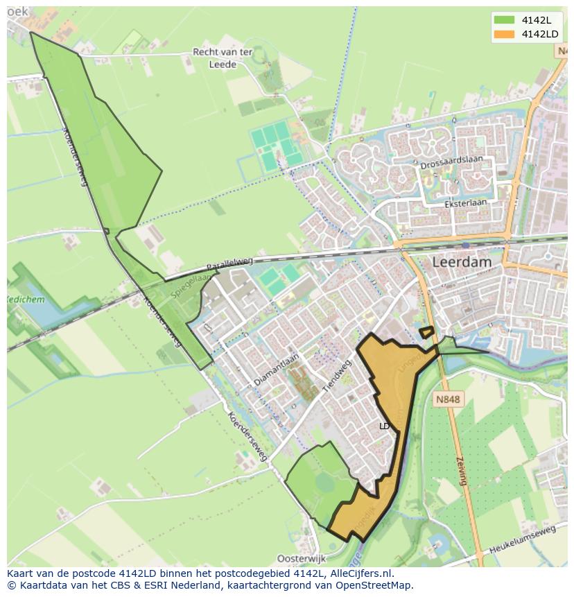 Afbeelding van het postcodegebied 4142 LD op de kaart.