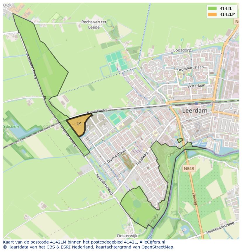 Afbeelding van het postcodegebied 4142 LM op de kaart.