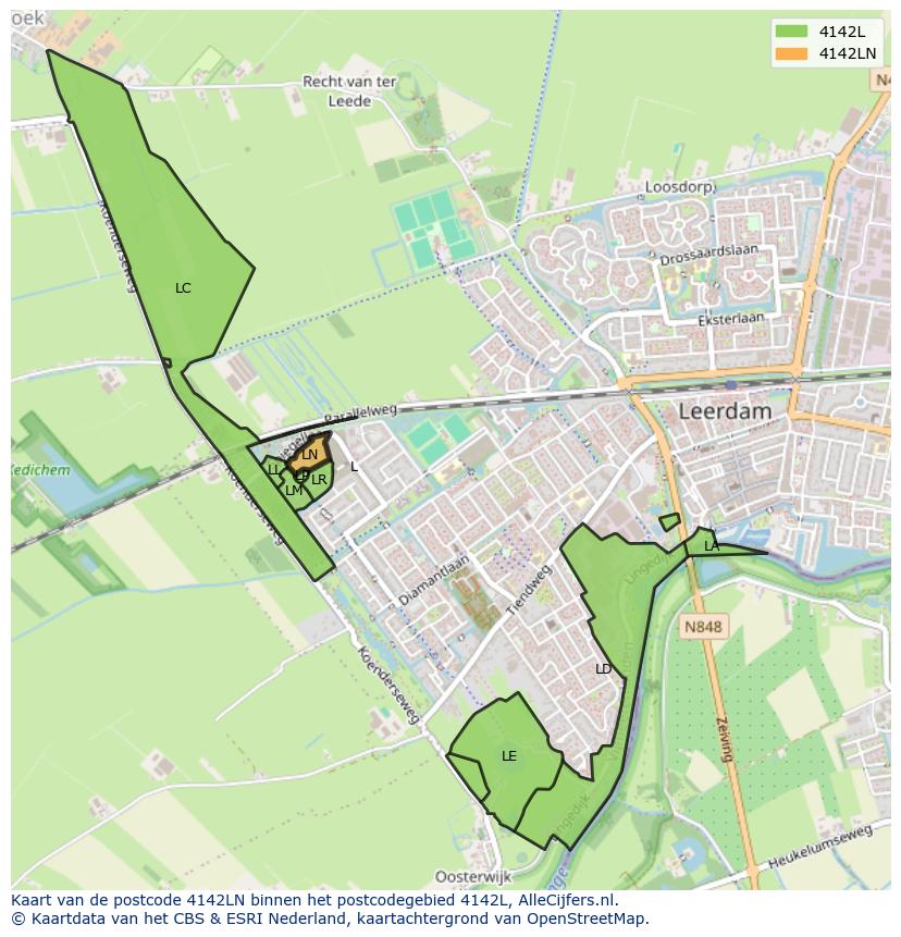 Afbeelding van het postcodegebied 4142 LN op de kaart.