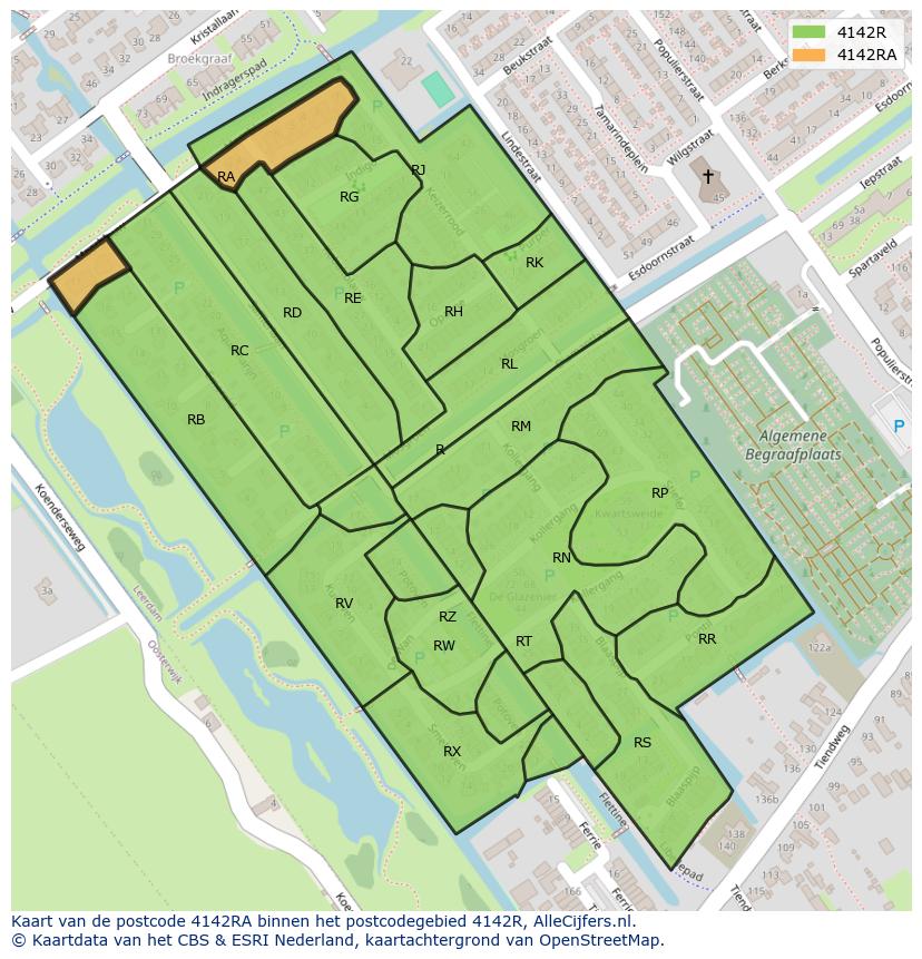 Afbeelding van het postcodegebied 4142 RA op de kaart.