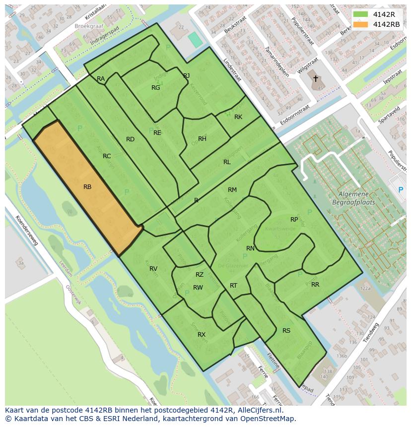 Afbeelding van het postcodegebied 4142 RB op de kaart.