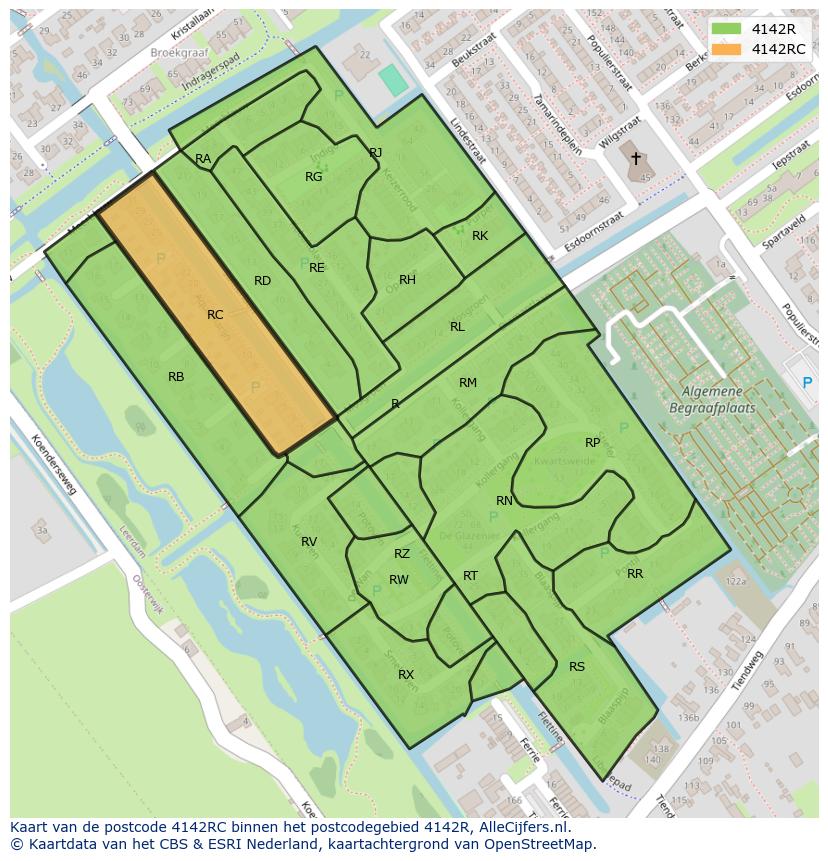 Afbeelding van het postcodegebied 4142 RC op de kaart.