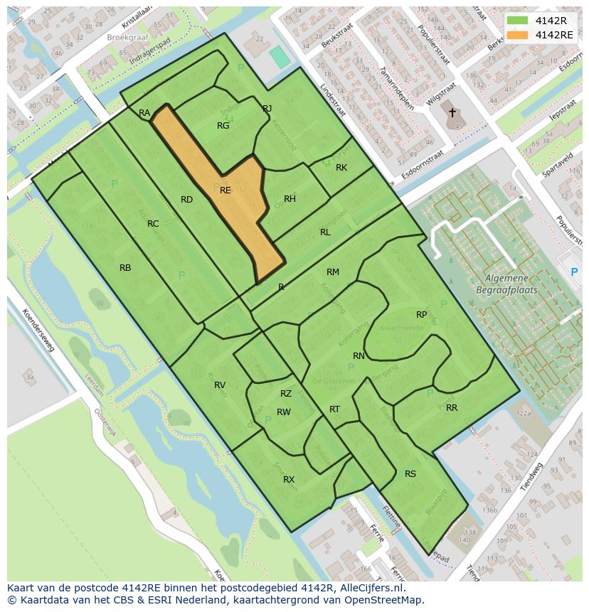 Afbeelding van het postcodegebied 4142 RE op de kaart.