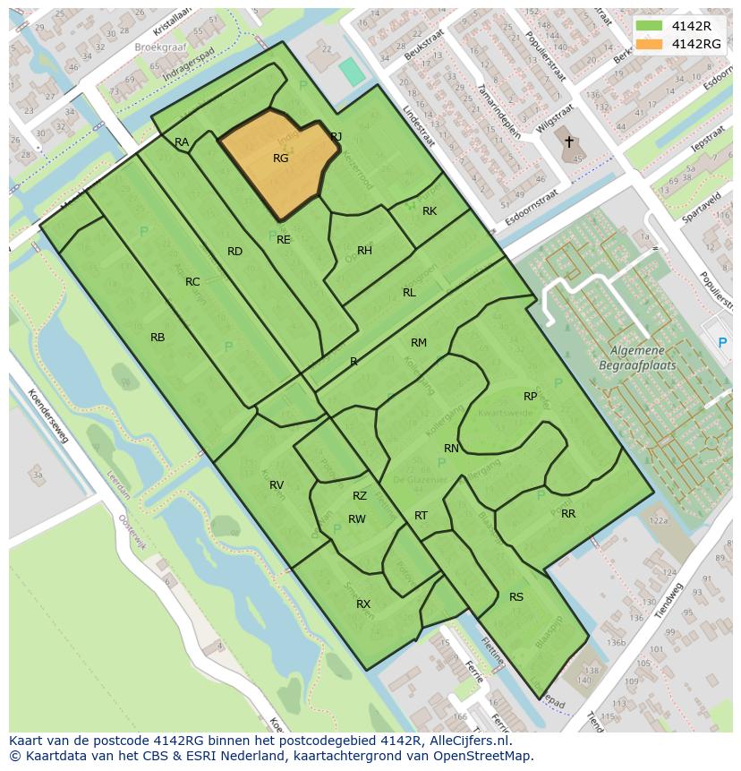 Afbeelding van het postcodegebied 4142 RG op de kaart.