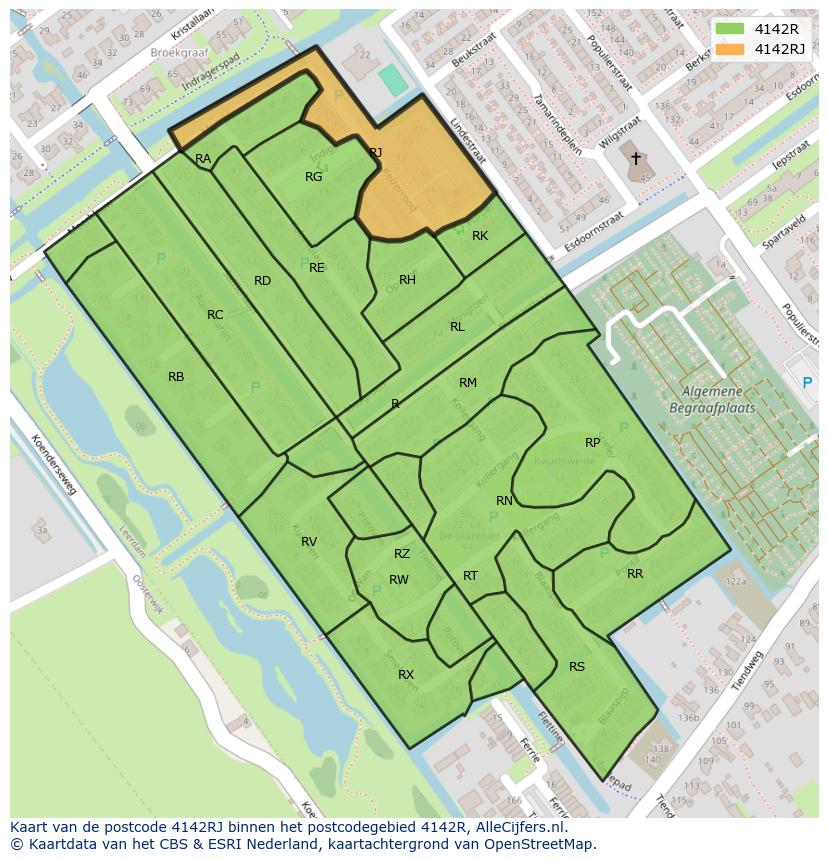 Afbeelding van het postcodegebied 4142 RJ op de kaart.