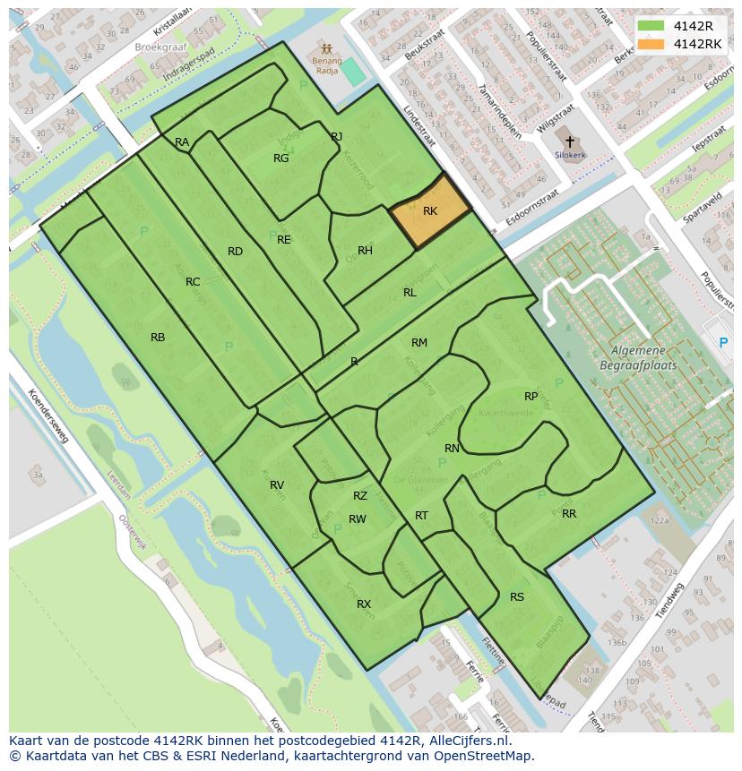 Afbeelding van het postcodegebied 4142 RK op de kaart.