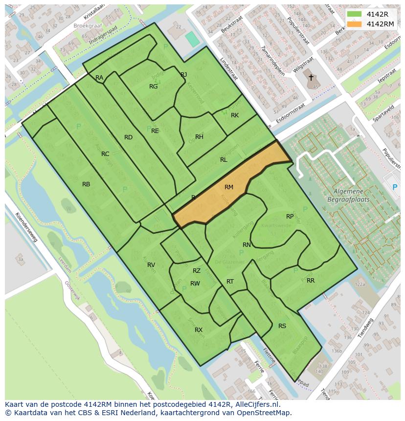 Afbeelding van het postcodegebied 4142 RM op de kaart.