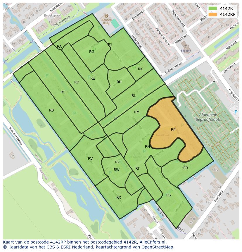 Afbeelding van het postcodegebied 4142 RP op de kaart.
