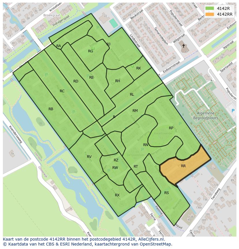 Afbeelding van het postcodegebied 4142 RR op de kaart.