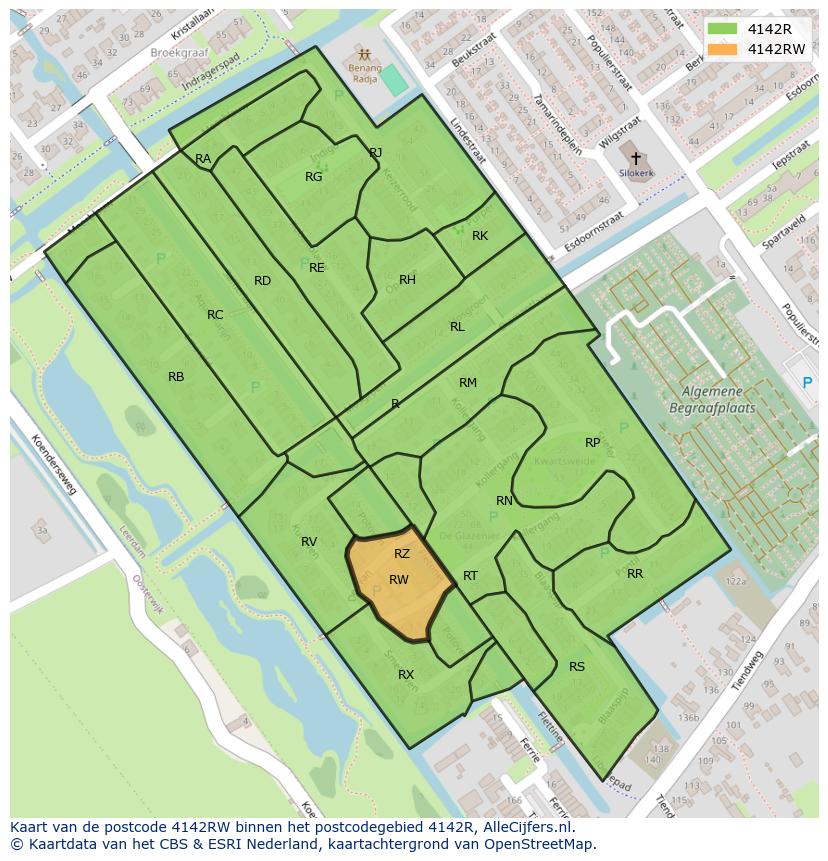 Afbeelding van het postcodegebied 4142 RW op de kaart.