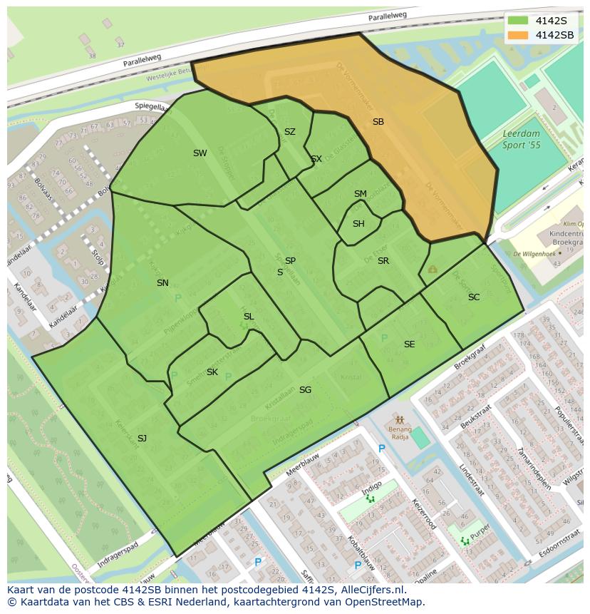 Afbeelding van het postcodegebied 4142 SB op de kaart.