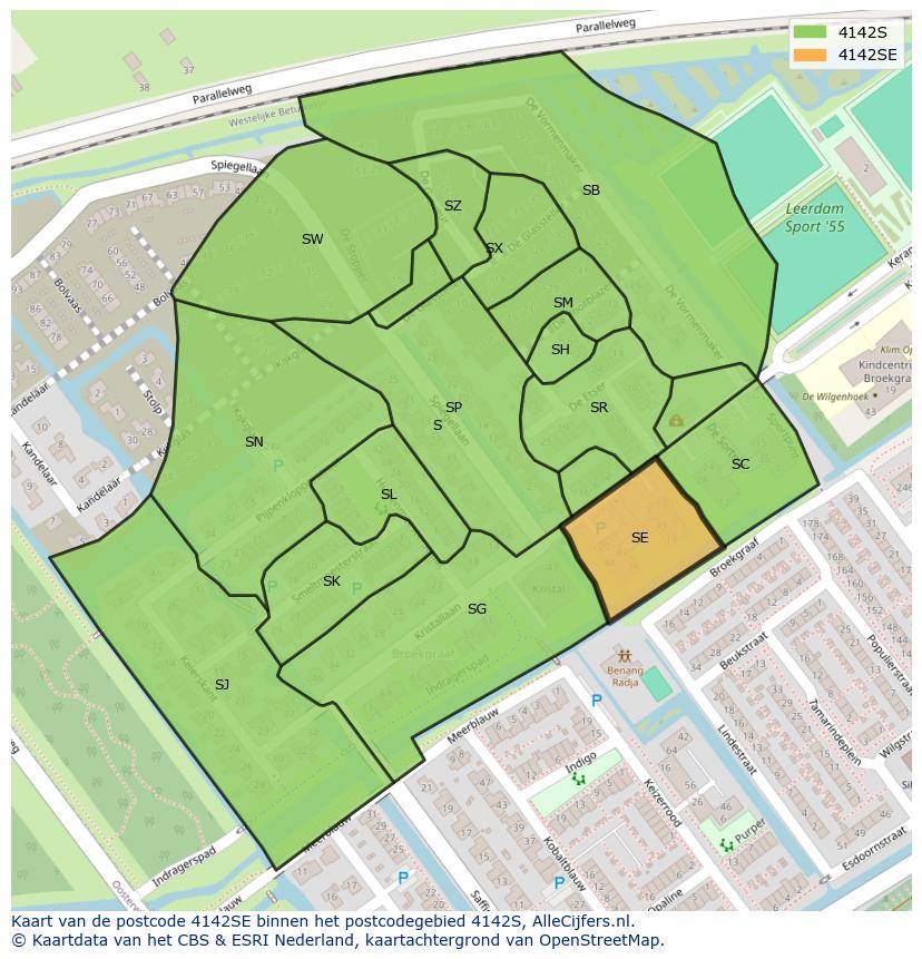 Afbeelding van het postcodegebied 4142 SE op de kaart.