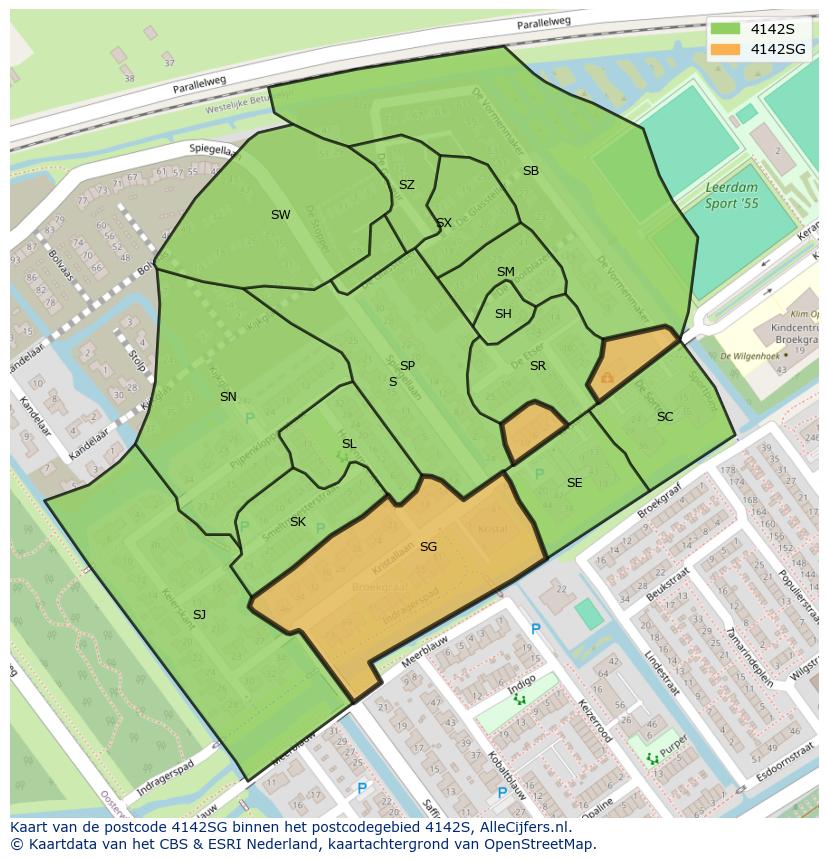 Afbeelding van het postcodegebied 4142 SG op de kaart.