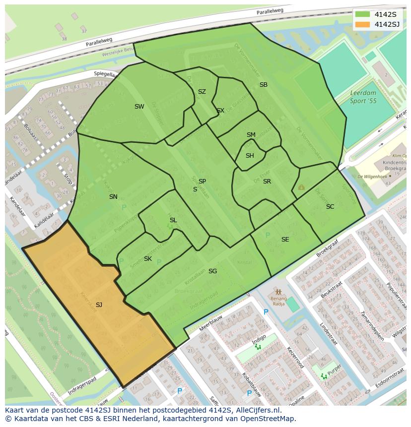 Afbeelding van het postcodegebied 4142 SJ op de kaart.