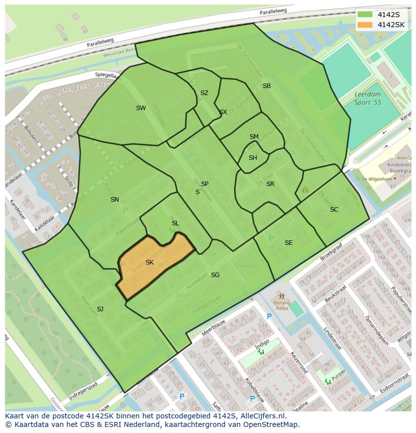 Afbeelding van het postcodegebied 4142 SK op de kaart.