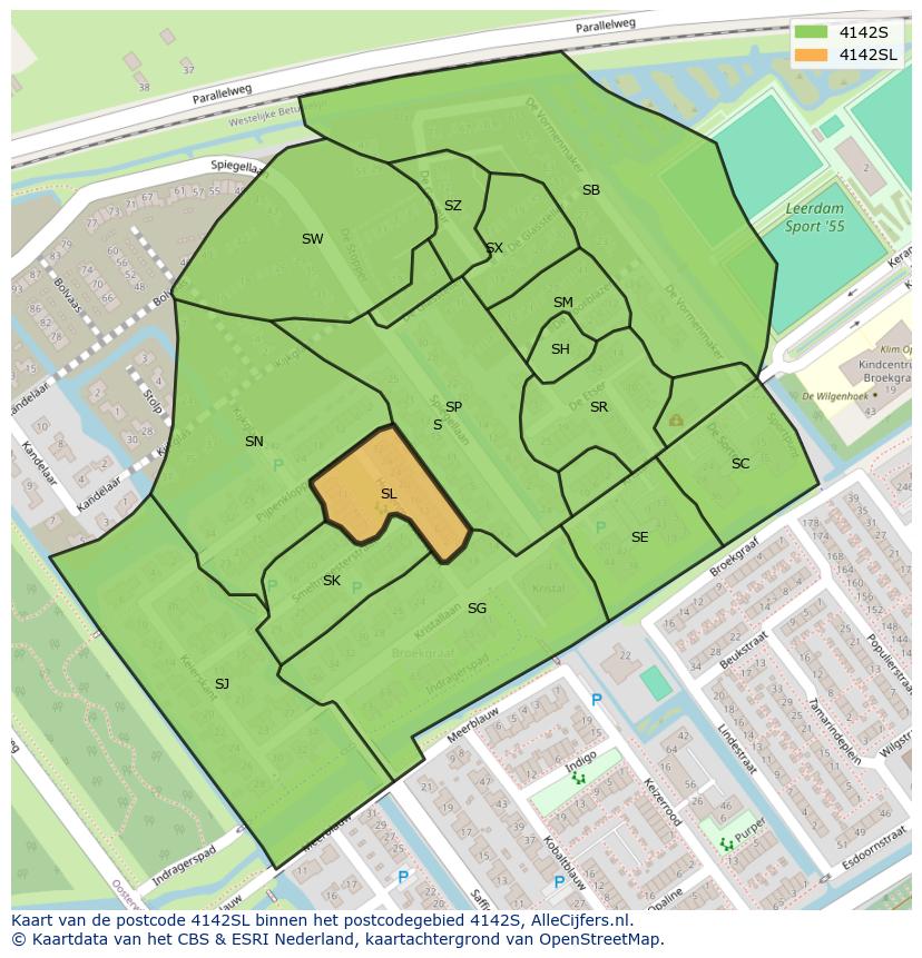 Afbeelding van het postcodegebied 4142 SL op de kaart.