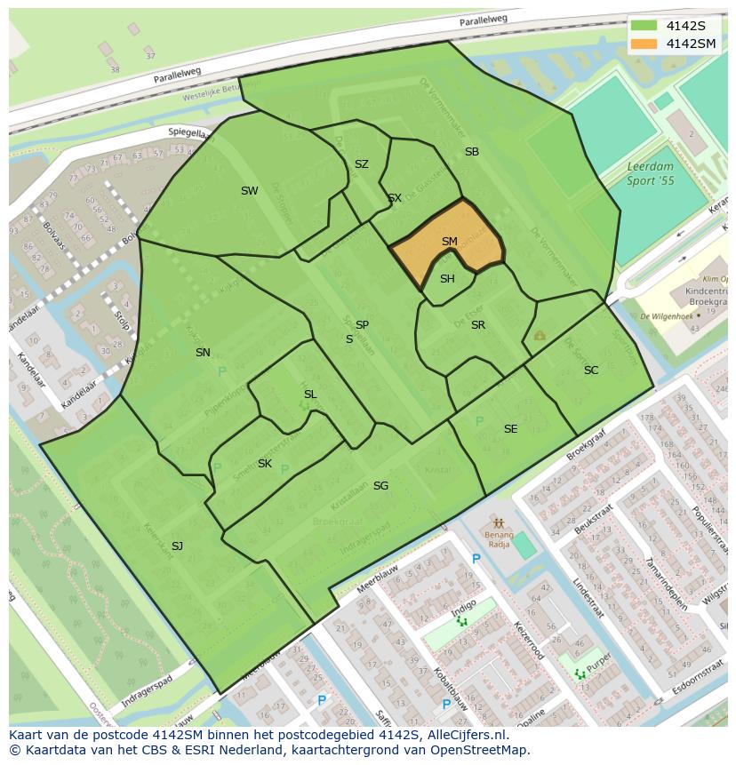 Afbeelding van het postcodegebied 4142 SM op de kaart.