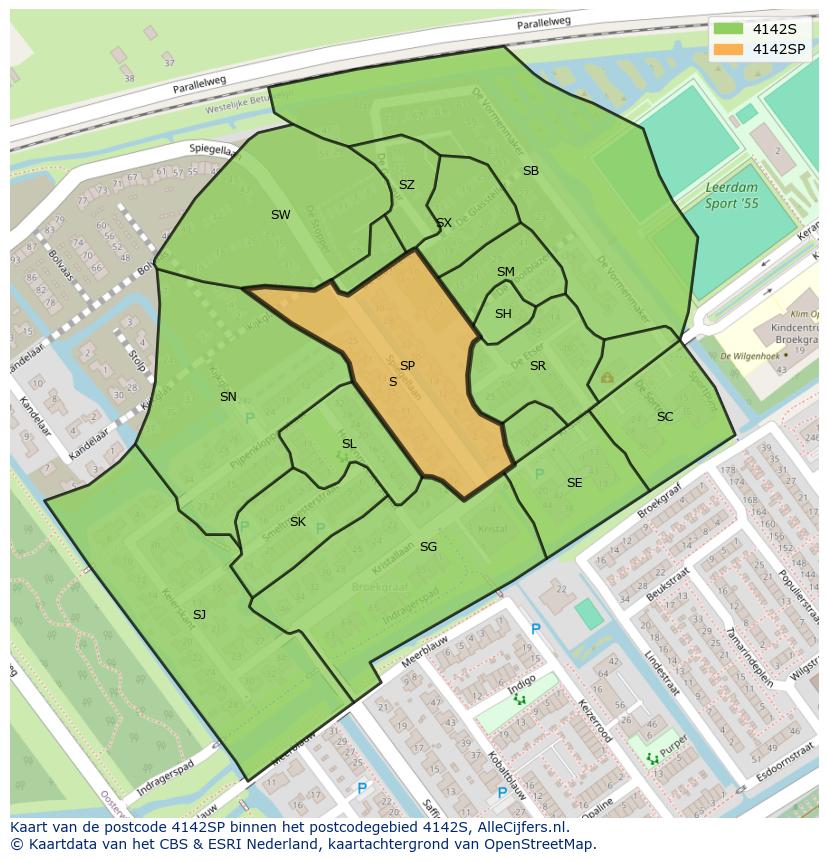 Afbeelding van het postcodegebied 4142 SP op de kaart.
