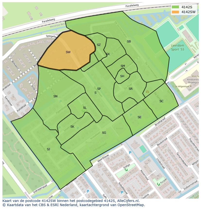 Afbeelding van het postcodegebied 4142 SW op de kaart.